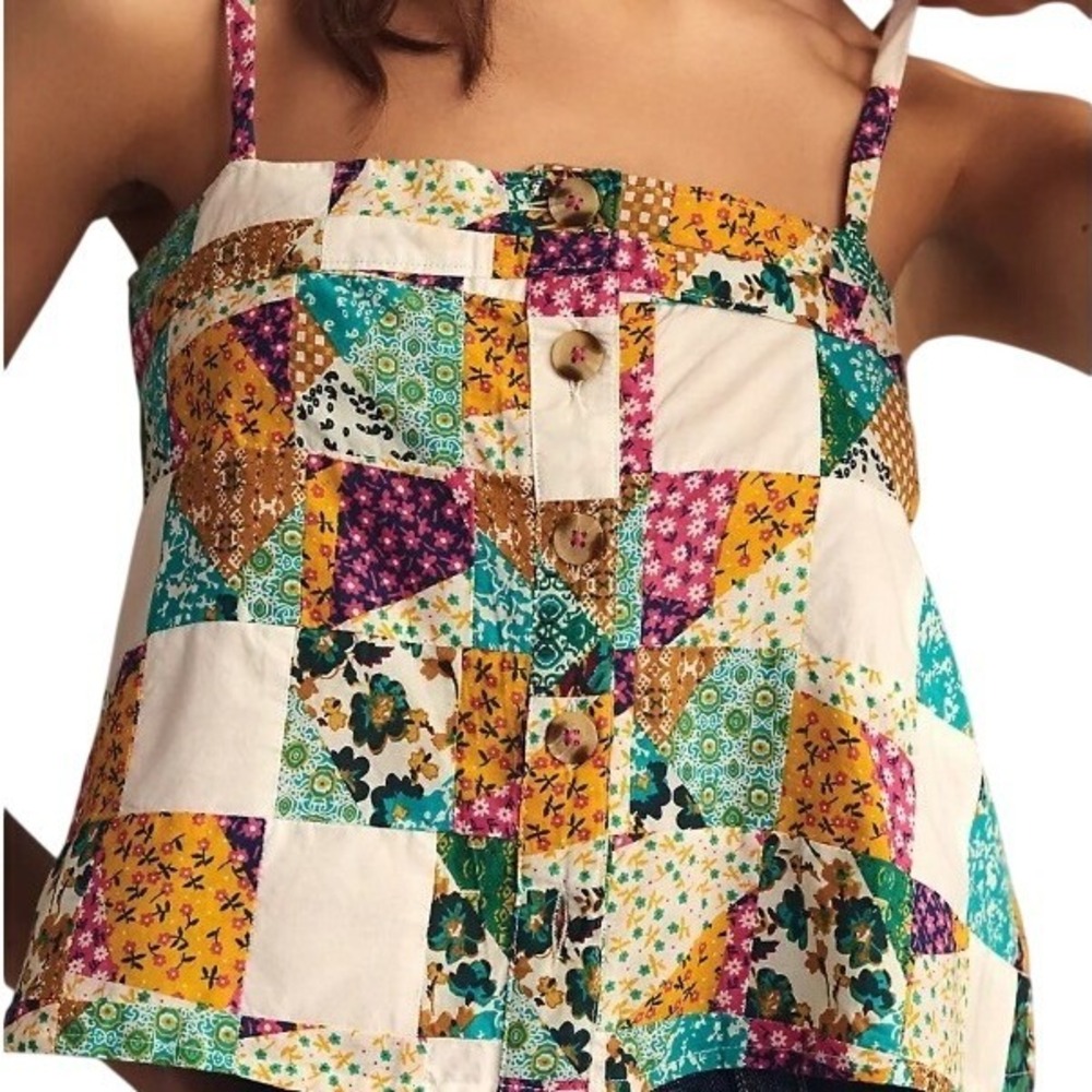 Pilcro Anthropologie Patchwork Cami Top XXS Floral 100% Cotton Boho